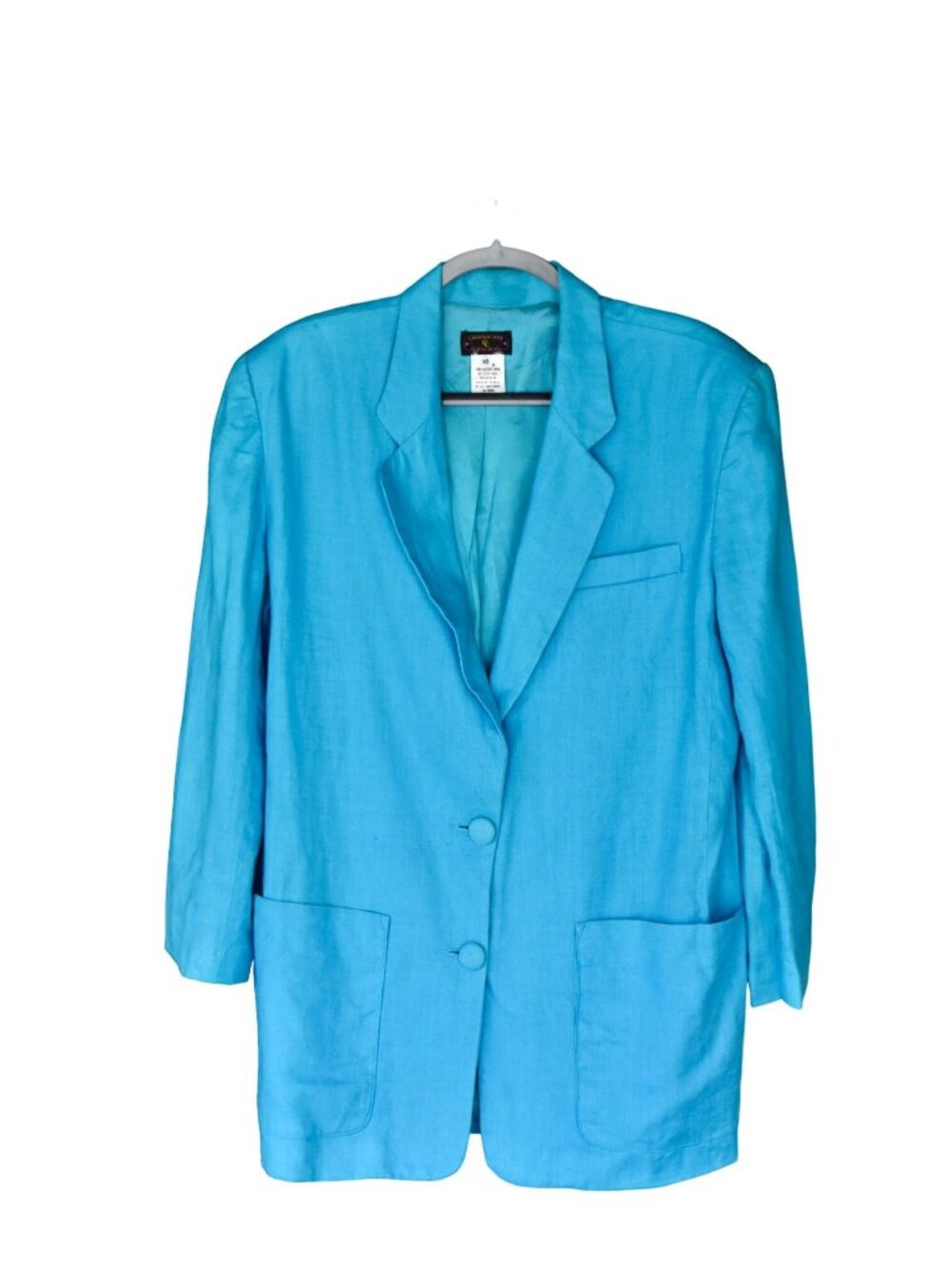 Women's Vintage Charter Club by Jane Justin Turquoise Linen Blazer Pockets 10